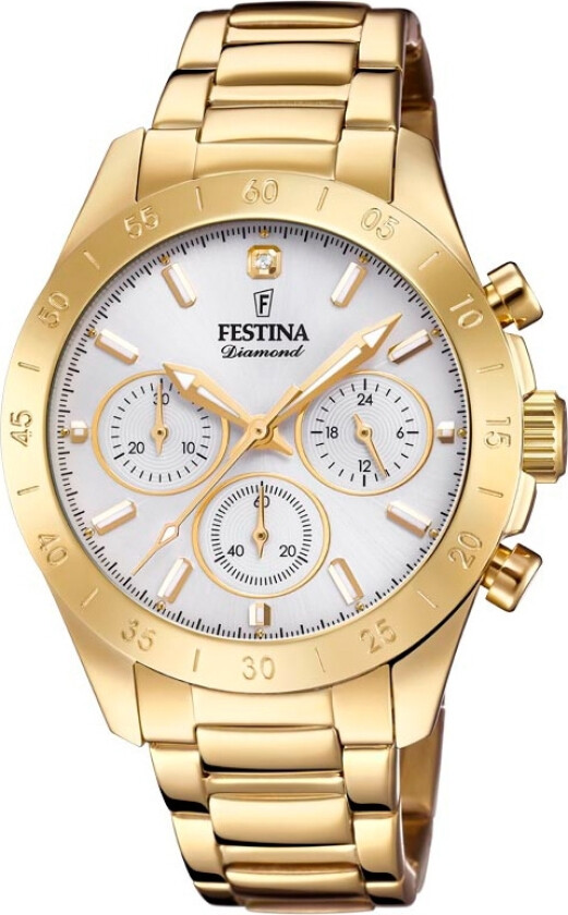 Diamond Chronograph F20400/1 - Kvarts - Gull - Dameklokker - Rustfritt stål - ledd m/pin - Mineral