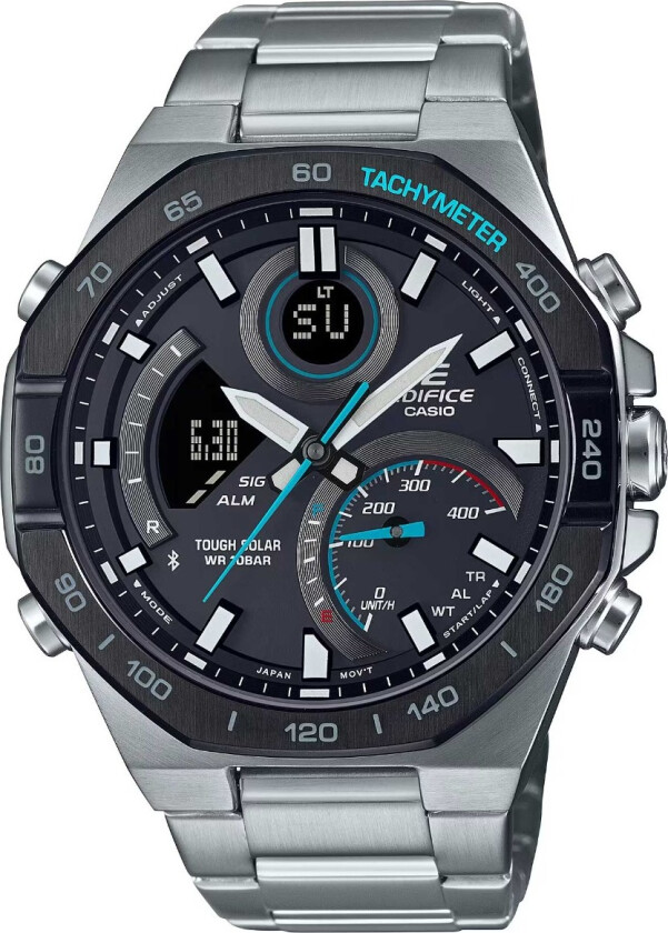 Edifice ECB-950DB-1AEF - Anadigi - Sølv - Herreklokker - Rustfritt stål - ledd m/pin - Mineral