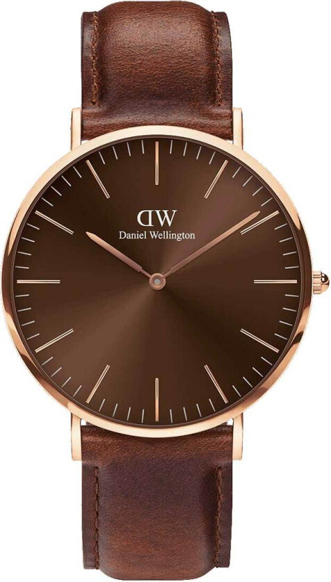 St Mawes Amber 40mm DW00100627 - Kvarts - Rosegull - Herreklokker - Skinn - Mineral
