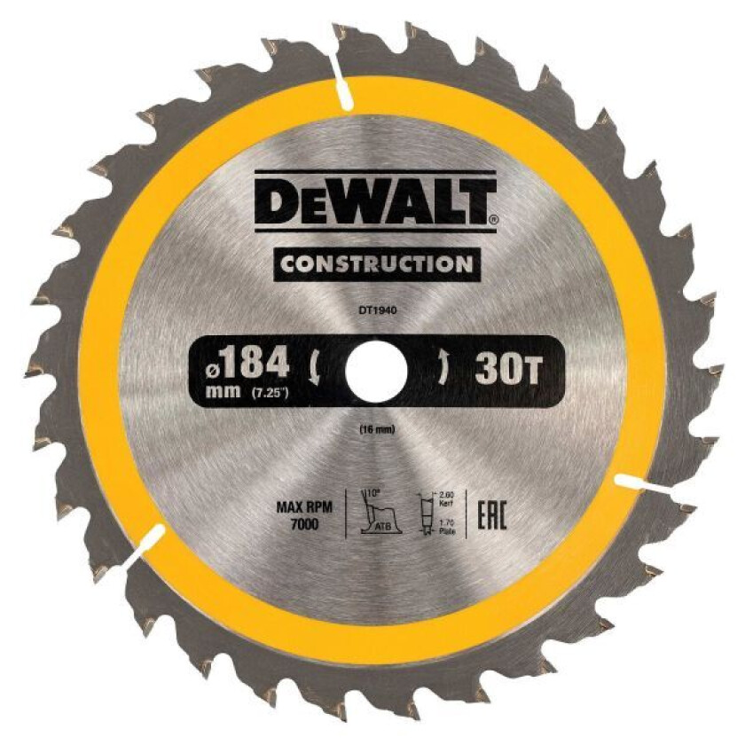 Dewalt DT1940-QZ Sirkelsagklinge 184 x 16 mm, 30T