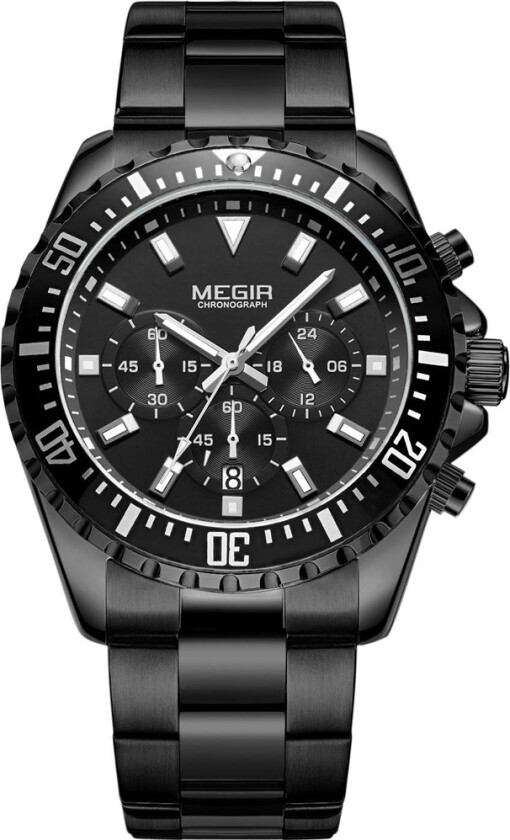 Chronograph MS2064G-BK-1 - Kvarts - Sort - Herreklokker - Rustfritt stål - ledd m/pin - Mineral