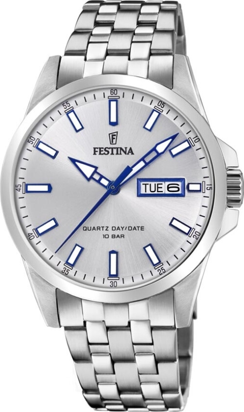 Classic F20357/1 - Kvarts - Sølv - Herreklokker - Rustfritt stål - ledd m/pin - Mineral