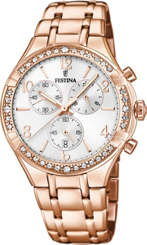 Lady Chronograph F20393/1 - Kvarts - Rosegull - Dameklokker - Rustfritt stål - ledd m/pin - Mineral