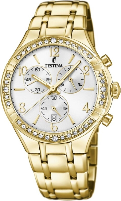 Lady Chronograph F20395/1 - Kvarts - Gull - Dameklokker - Rustfritt stål - ledd m/pin - Mineral