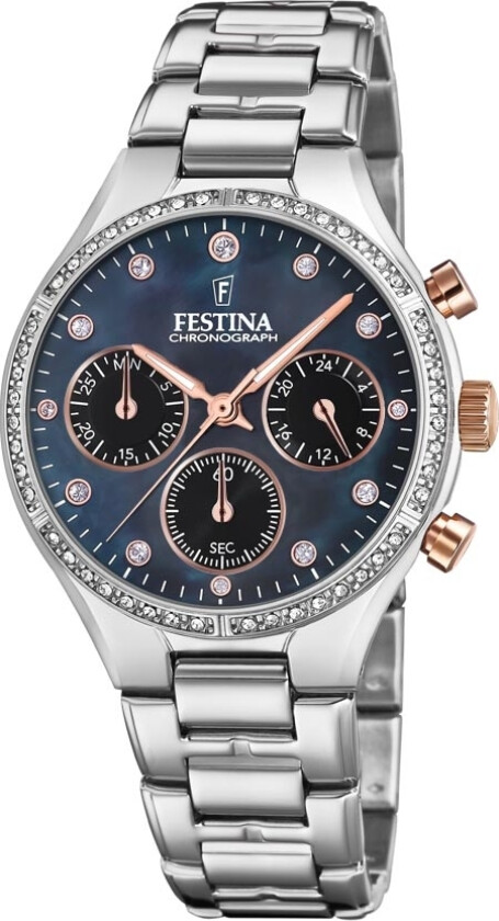 Lady Chronograph F20401/4 - Kvarts - Sølv - Dameklokker - Rustfritt stål - ledd m/pin - Mineral