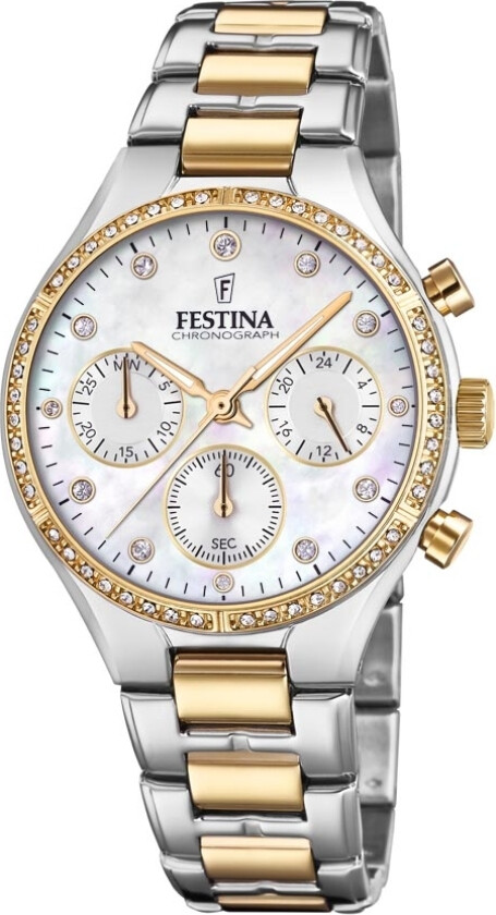 Lady Chronograph F20402/1 - Kvarts - Sølv - Dameklokker - Rustfritt stål - ledd m/pin - Mineral
