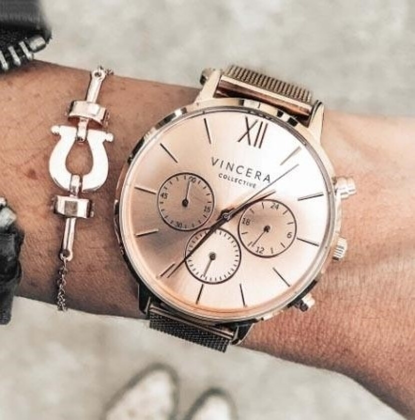 The Kleio Mesh Rose Gold Rg-RgM-L11 - Kvarts - Rosegull - Dameklokker - Meshlenke - Safirbelagt mineralglas
