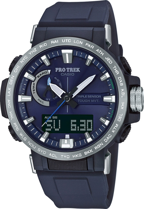 Det komplekse og det enkle med - Casio Pro Trek PRW-60-2AER - Anadigi - Blå - Herreklokker - Resin - Mineral