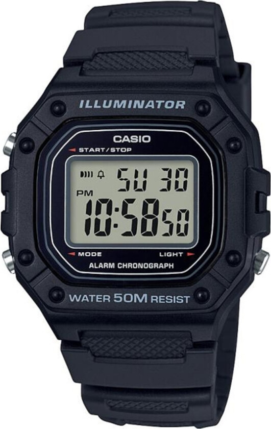 Digital majestet - Casio Classic W-218H-1AVEF - Digital - Sort - Herreklokker - Resin - Mineral