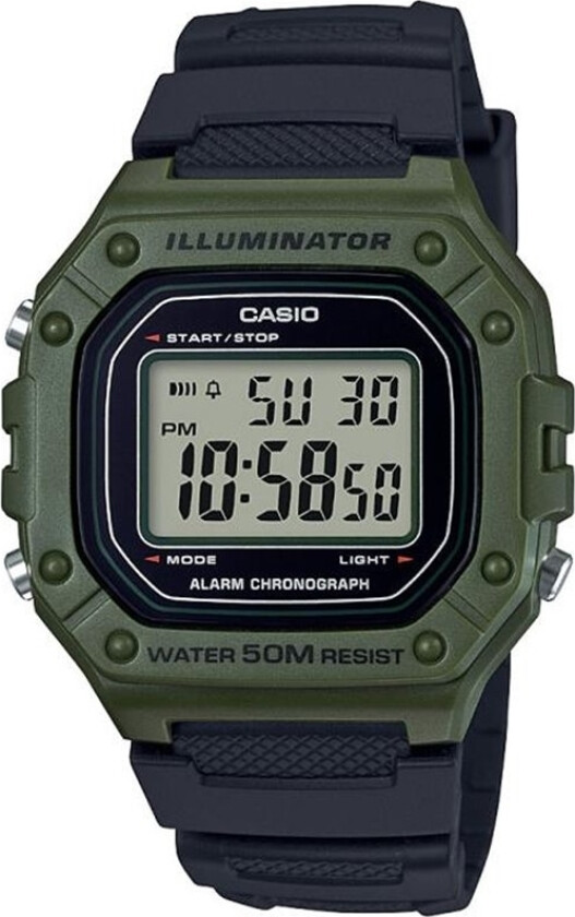Classic W-218H-3AVEF - Digital - Grønn - Herreklokker - Resinledd - Mineral