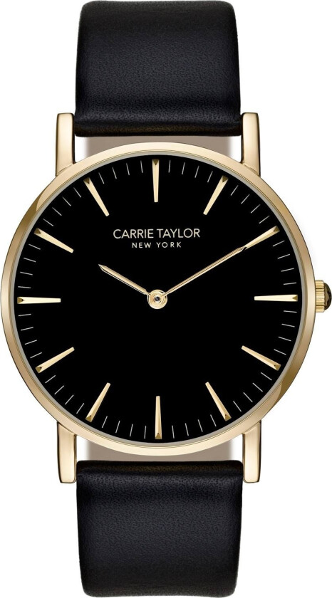 Enkel og Elegant - Carrie Taylor Lexington Gold/Black Black Leather CA3834-GOBLBL - Kvarts - Gull - Dameklokker - Skinn - Mineral