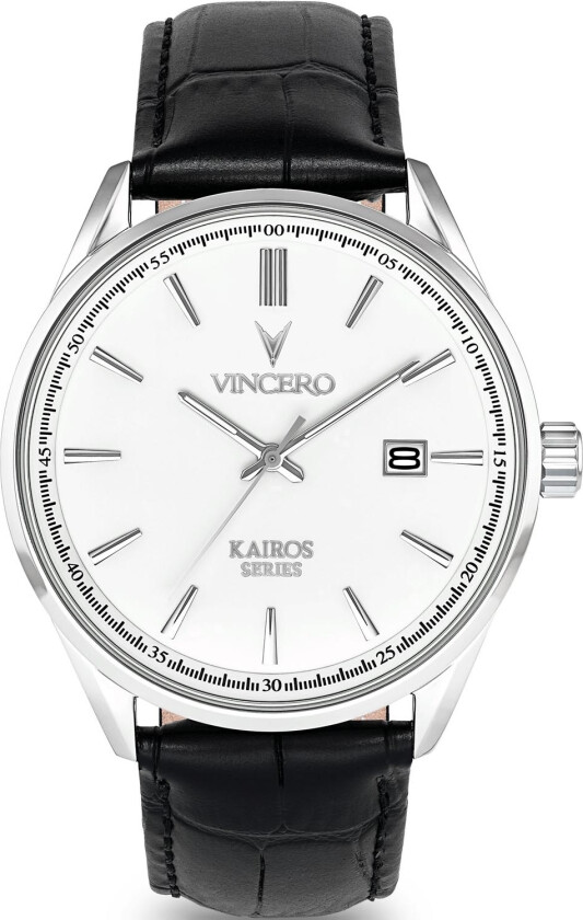 Kairos White/Black Whi-Bla-K18 - Kvarts - Sølv - Herreklokker - Skinn - Safirbelagt mineralglas