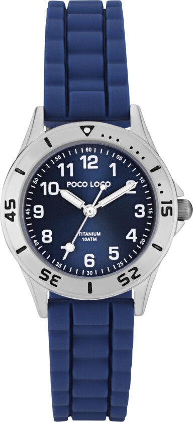 Hudvennlig barneklokke som tåler vann - Poco Loco 100M Titanium PL13000-TIBLSRBL - Kvarts - Sølv Titanium - Unisex - Silikon - Mineral