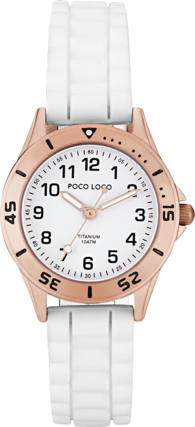 Vanntett barneklokke uten nikkel - Poco Loco 100M Titanium PL13003-TIRGWHWH - Kvarts - Kobber Rosegull Titanium - Unisex - Silikon - Mineral