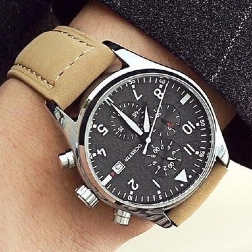 Pilot Chronograph 6043G-SLBLBE - Kvarts - Sølv - Herreklokker - Skinn - Mineral
