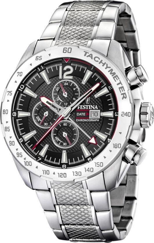 Chrono Dual Time F20439/4 - Kvarts - Sølv - Herreklokker - Rustfritt stål - ledd m/pin - Mineral