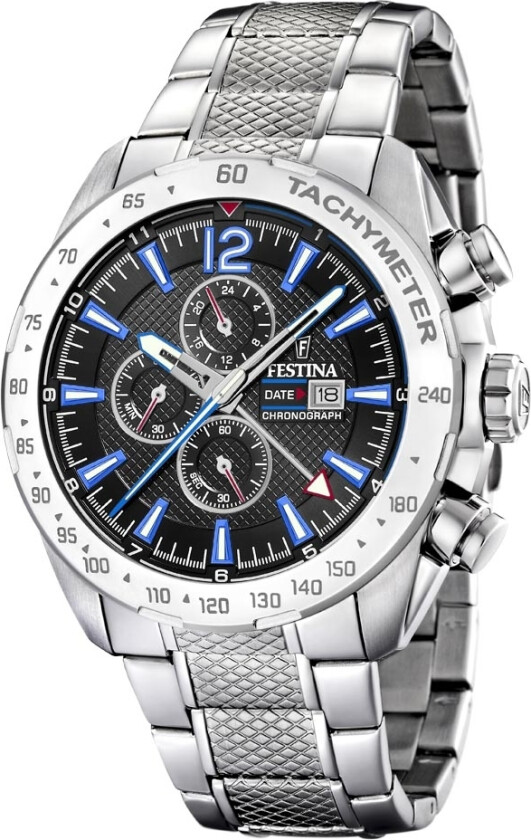 Chrono Dual Time F20439/5 - Kvarts - Sølv - Herreklokker - Rustfritt stål - ledd m/pin - Mineral