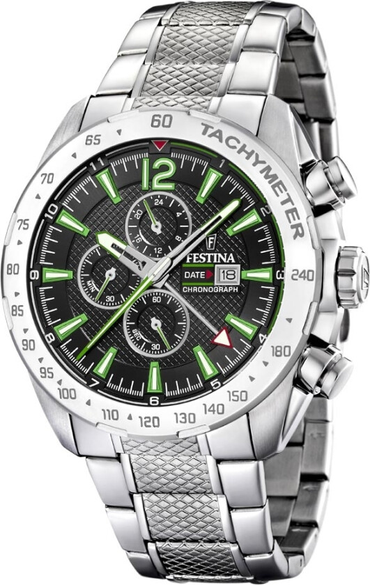Chrono Dual Time F20439/6 - Kvarts - Sølv - Herreklokker - Rustfritt stål - ledd m/pin - Mineral