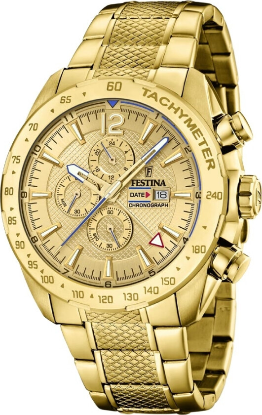 Chrono Dual Time F20441/1 - Kvarts - Gull - Herreklokker - Rustfritt stål - ledd m/pin - Mineral