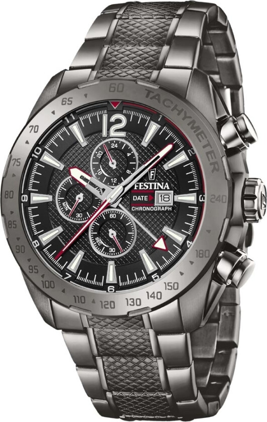 Chrono Dual Time F20443/1 - Kvarts - Sort - Herreklokker - Rustfritt stål - ledd m/pin - Mineral