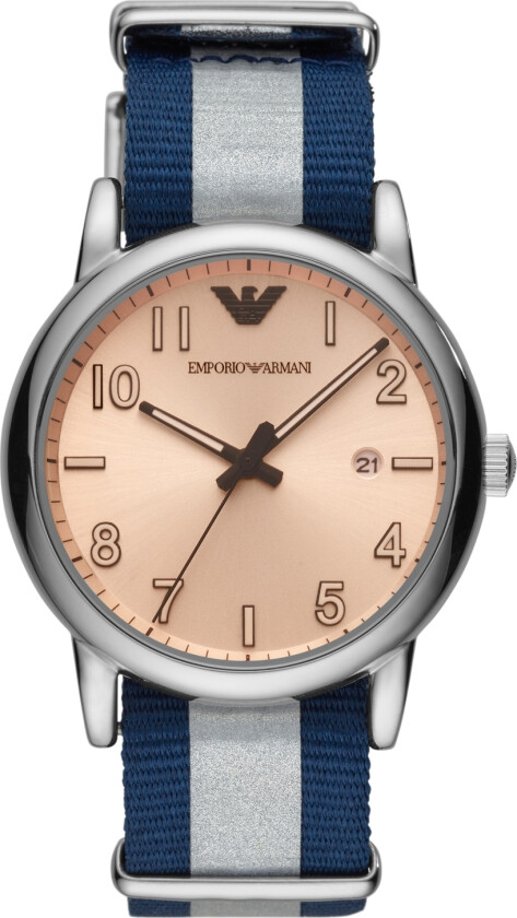 Emporio Armani Mens AR11212 - Kvarts - Sølv - Herreklokker - Stoff - Mineral