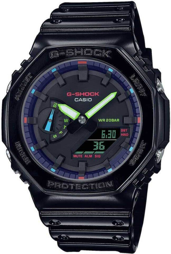 G-Shock Virtual Rainbow Series GA-2100RGB-1AER - Anadigi - Sort - Herreklokker - Resin - Mineral