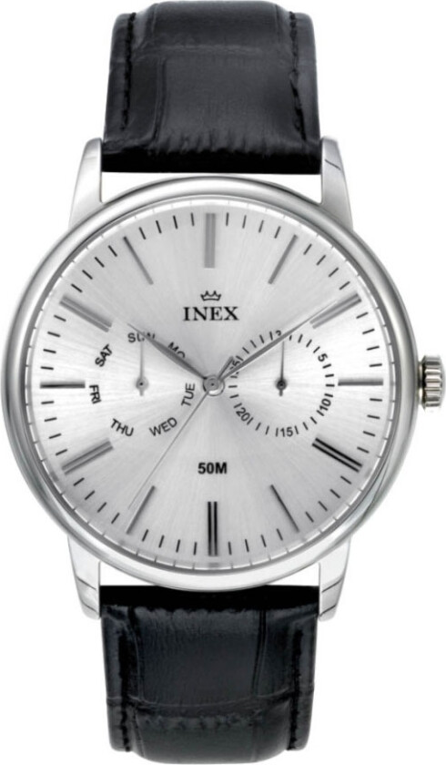 Inex Black Silver A76200S3I - Kvarts - Sølv - Herreklokker - Skinn - Mineral