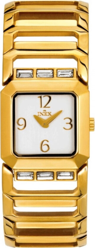 Inex Golden White A64129D4KV - Kvarts - Gull - Dameklokker - Rustfritt stål - ledd m/pin - Mineral