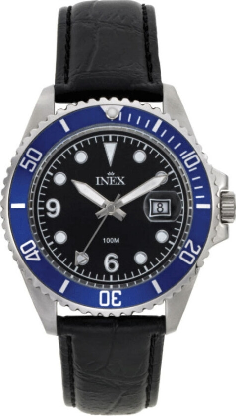 Inex Black A69512-2S5P - Kvarts - Sølv - Herreklokker - Skinn - Mineral
