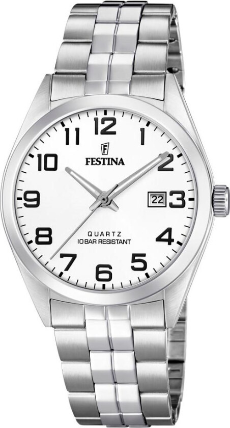 Classic Date F20437/1 - Kvarts - Sølv - Herreklokker - Rustfritt stål - ledd m/pin - Mineral