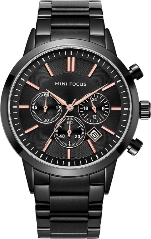 Classic Chronograph Black Steel 0188 - Kvarts - Sort - Herreklokker - Rustfritt stål - ledd m/pin - Mineral