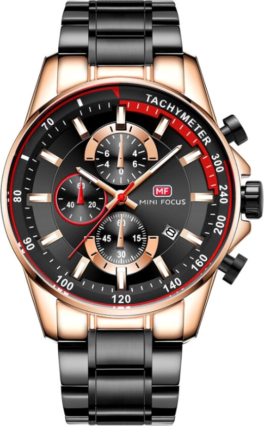 Med kronograf og tachymeter, og farger skrikende: Harmoni! - Mini Focus Chronograph MF0218G-2 - Kvarts - Kobber Rosegull - Herreklokker -...