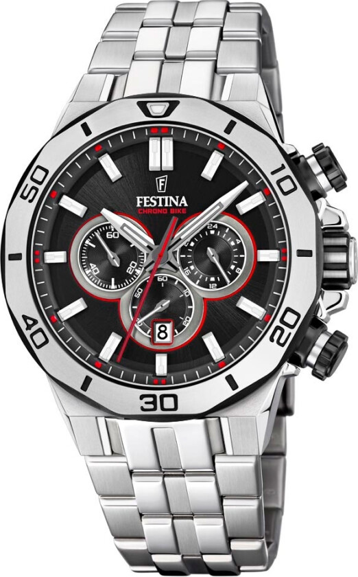 Chrono Bike F20448/4 - Kvarts - Sølv - Herreklokker - Rustfritt stål - ledd m/pin - Mineral