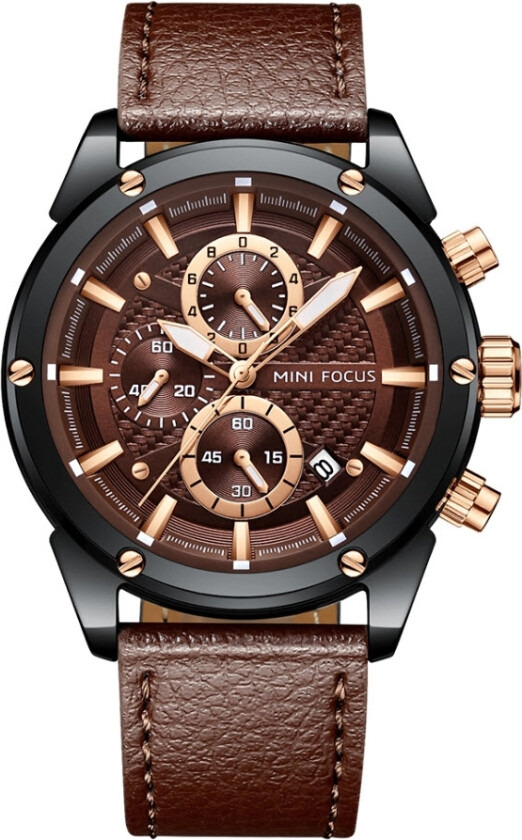 Trend Chronograph Brown Leather 0161 - Kvarts - Kobber Rosegull Sort - Herreklokker - Skinn - Mineral