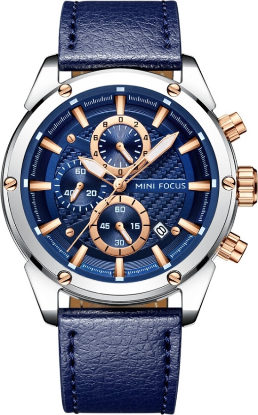 Trend Chronograph Blue Leather 0161 - Kvarts - Kobber Rosegull Sølv - Herreklokker - Skinn - Mineral