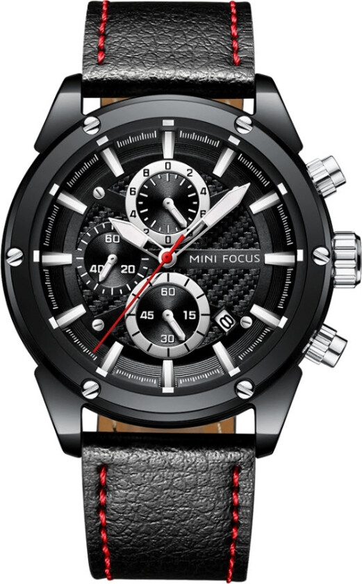 Trend Chronograph Black Leather 0161 - Kvarts - Sort - Herreklokker - Skinn - Mineral