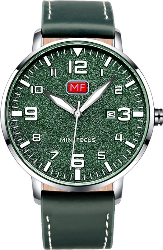 Classic Green Leather 0158 - Kvarts - Sølv - Herreklokker - Skinn - Mineral