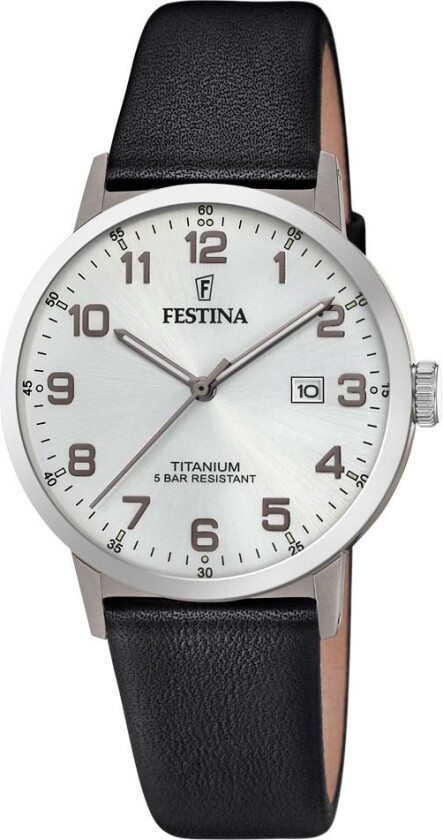 Titanium F20471/1 - Kvarts - Sølv - Herreklokker - Skinn - Mineral