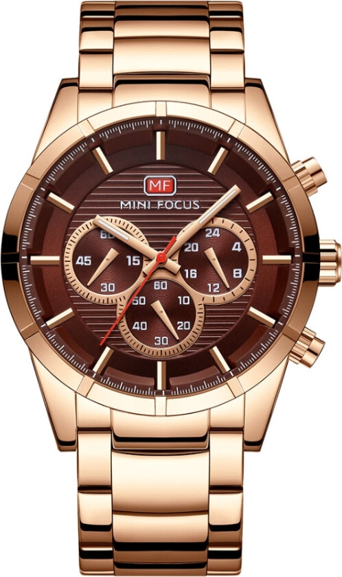 Copper Brown Chronograph - Kvarts - Kobber Rosegull - Herreklokker - Rustfritt stål - ledd m/pin - Mineral