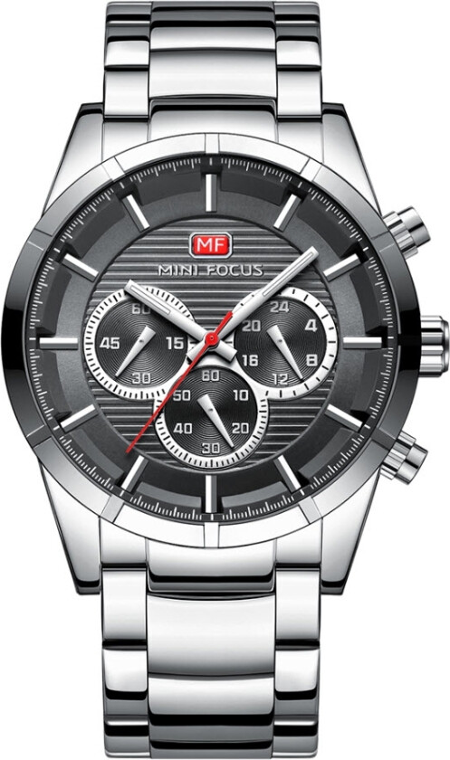 Chronograph - Kvarts - Sølv - Herreklokker - Rustfritt stål - ledd m/pin - Mineral
