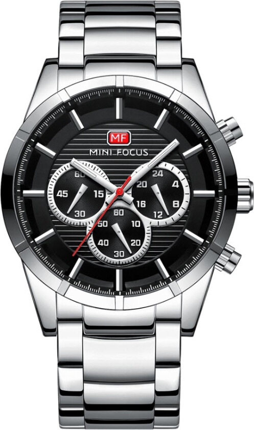 Steel Black Chronograph - Kvarts - Sølv - Herreklokker - Rustfritt stål - ledd m/pin - Mineral
