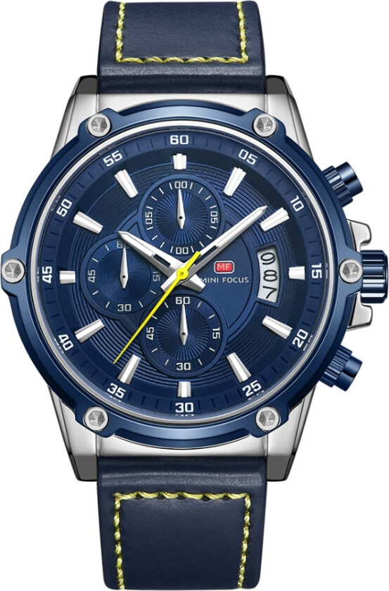 Chronograph 0175 - Kvarts - Blå Sølv - Herreklokker - Skinn - Mineral