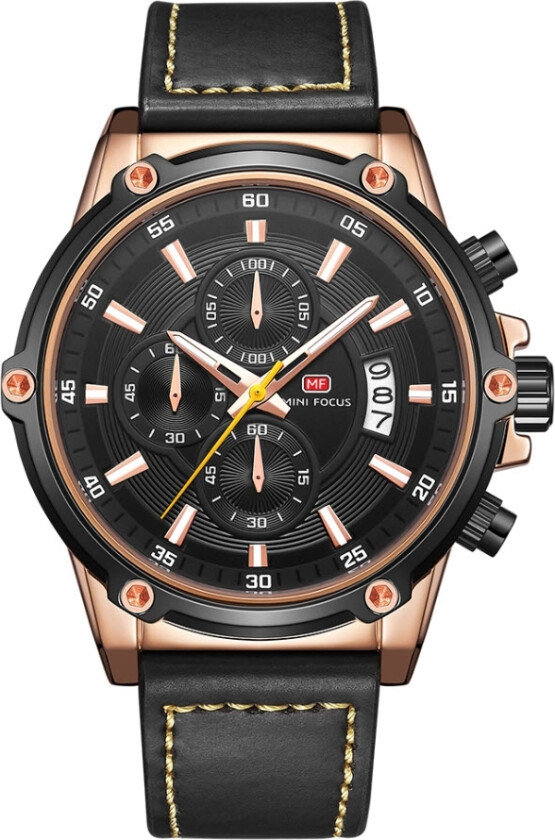 Chronograph 0175 - Kvarts - Kobber Rosegull Sort - Herreklokker - Skinn - Mineral