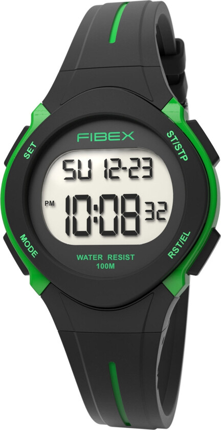 Ingen flere unnskyldninger - Fibex Dual Time 100M Water Resist FIBEX19EN007 - Digital - Grønn Sort - Unisex - Silikon -