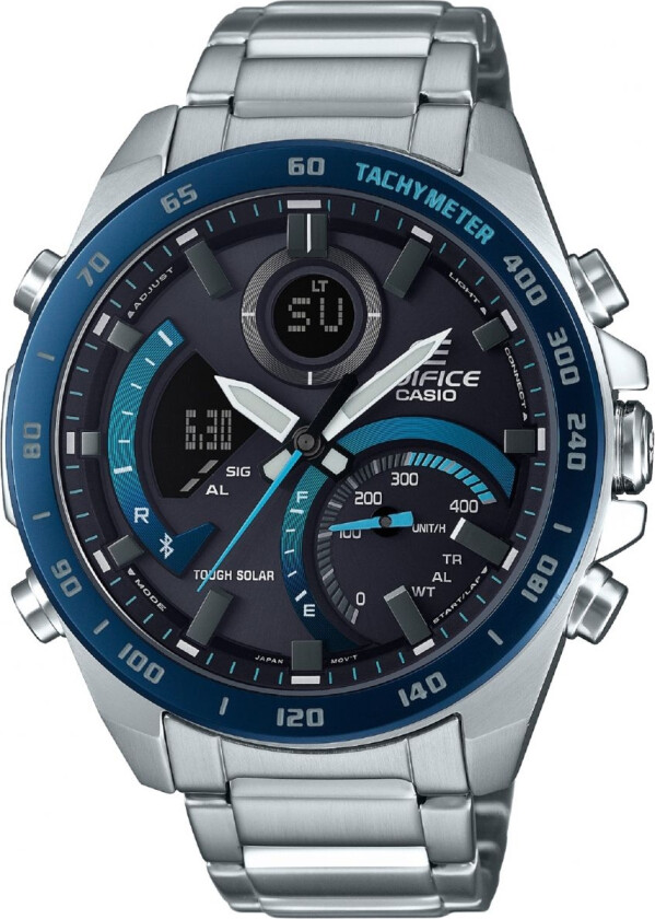 Edifice ECB-900DB-1BER - Anadigi - Sølv - Herreklokker - Rustfritt stål - ledd m/pin - Mineral