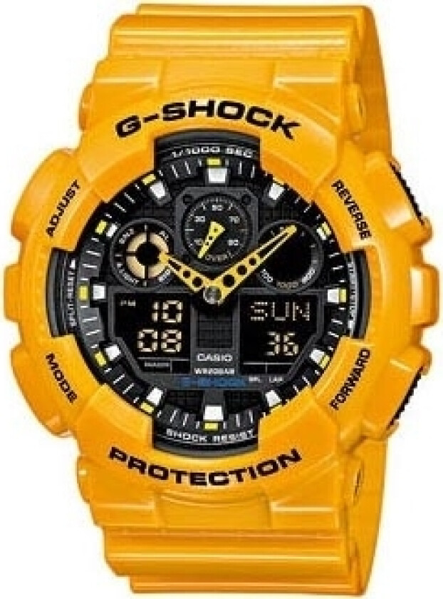 G-Shock GA-100A-9AER - Digital - Gul - Herreklokker - Fiberrem - Mineral