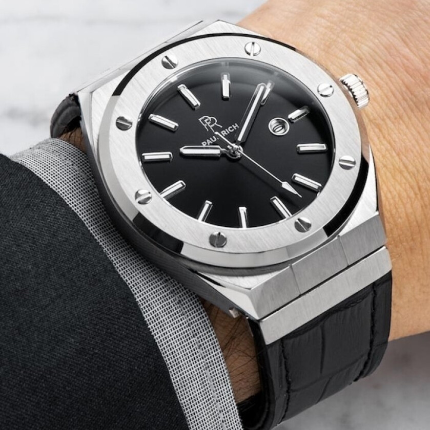Start i morgen i dag! - Paul Rich Signature Carbon Black Crocodile Leather PR68 - Kvarts - Sølv - Herreklokker - Skinn - Mineral