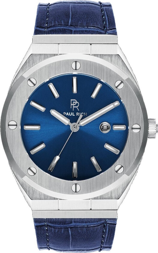 Baron's Blue Leather Silver/Blue - Kvarts - Sølv - Herreklokker - Skinn - Mineral
