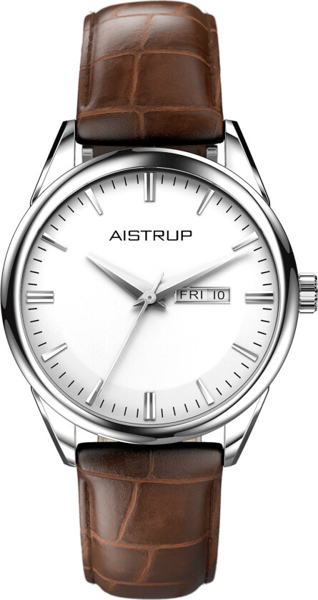 Dominant og god med - Aistrup Classic 78 Mens Day-Date AIW7801 - Kvarts - Sølv - Herreklokker - Skinn - Mineral