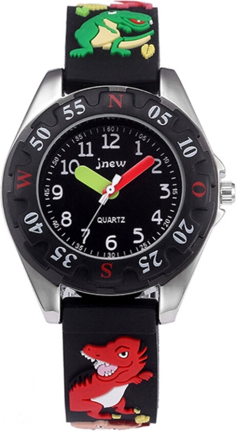 Fibex Jnew Kids Dinosaur 86172-1-black - Kvarts - Sort Sølv - Barneklokker - Gummi - Akryl